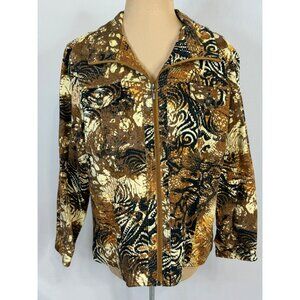 Multiples Women's XL Brown/Black/White Abstract Print Zip-Up Jacket